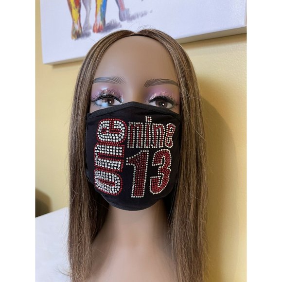 Simply For Us Too Accessories - Delta Sigma Theta 1913 Rhinestone Bling Face Mask